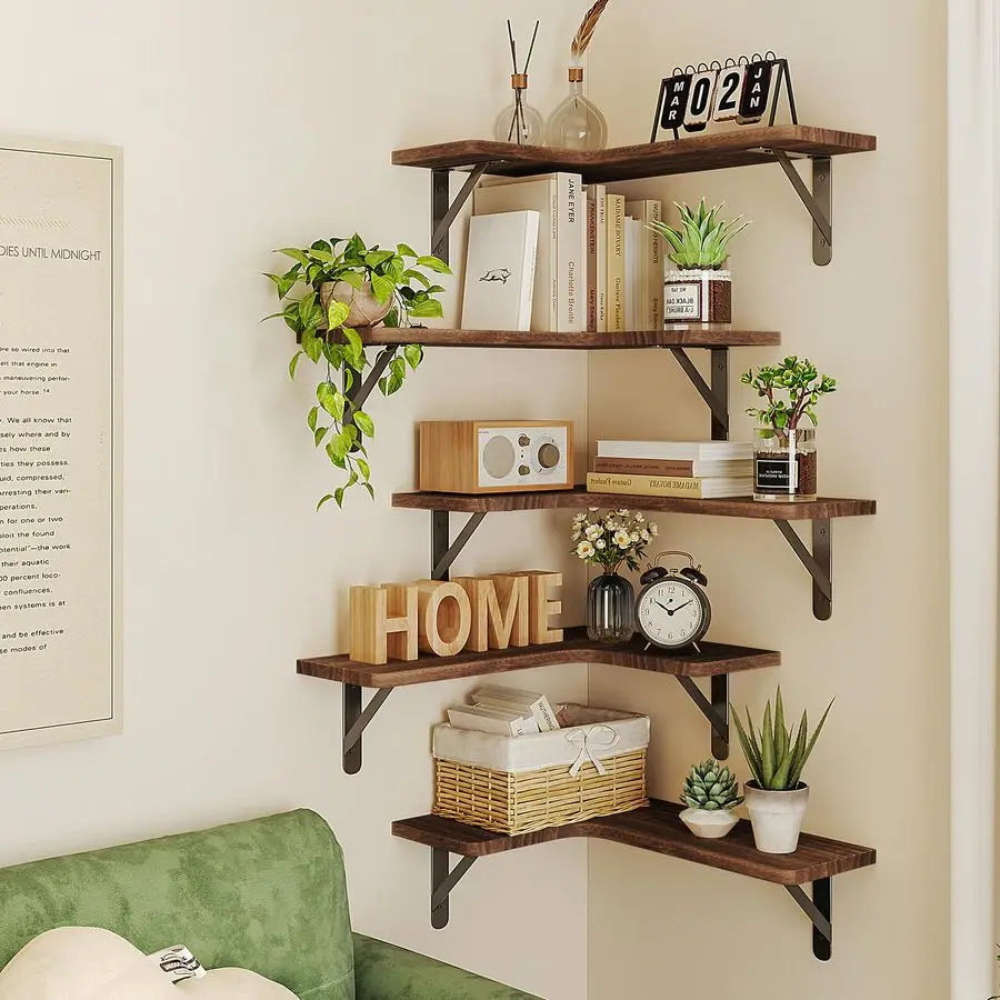 XMSJ Floating Wall Shelves Rustic Corner Shelf For Bathroom Kitchen Living Room