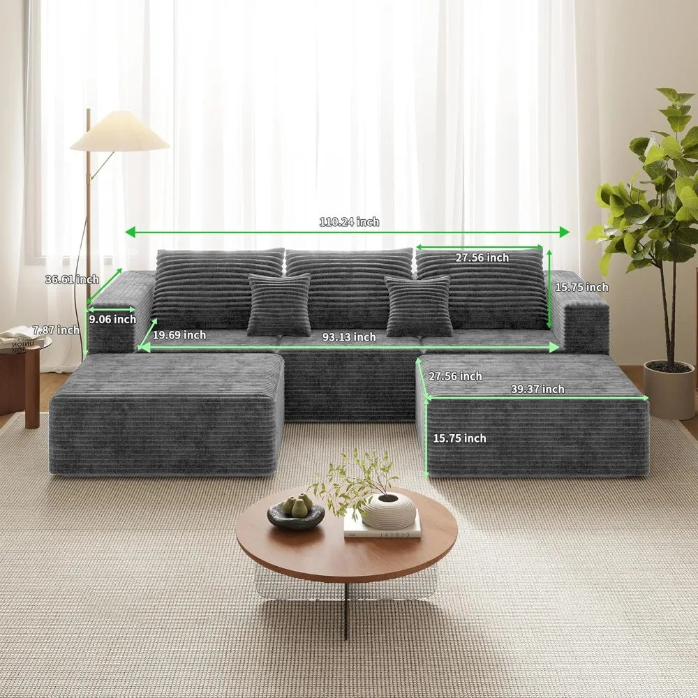 Modern Fabric Boneless Couch L Shaped Sectional Sofa
