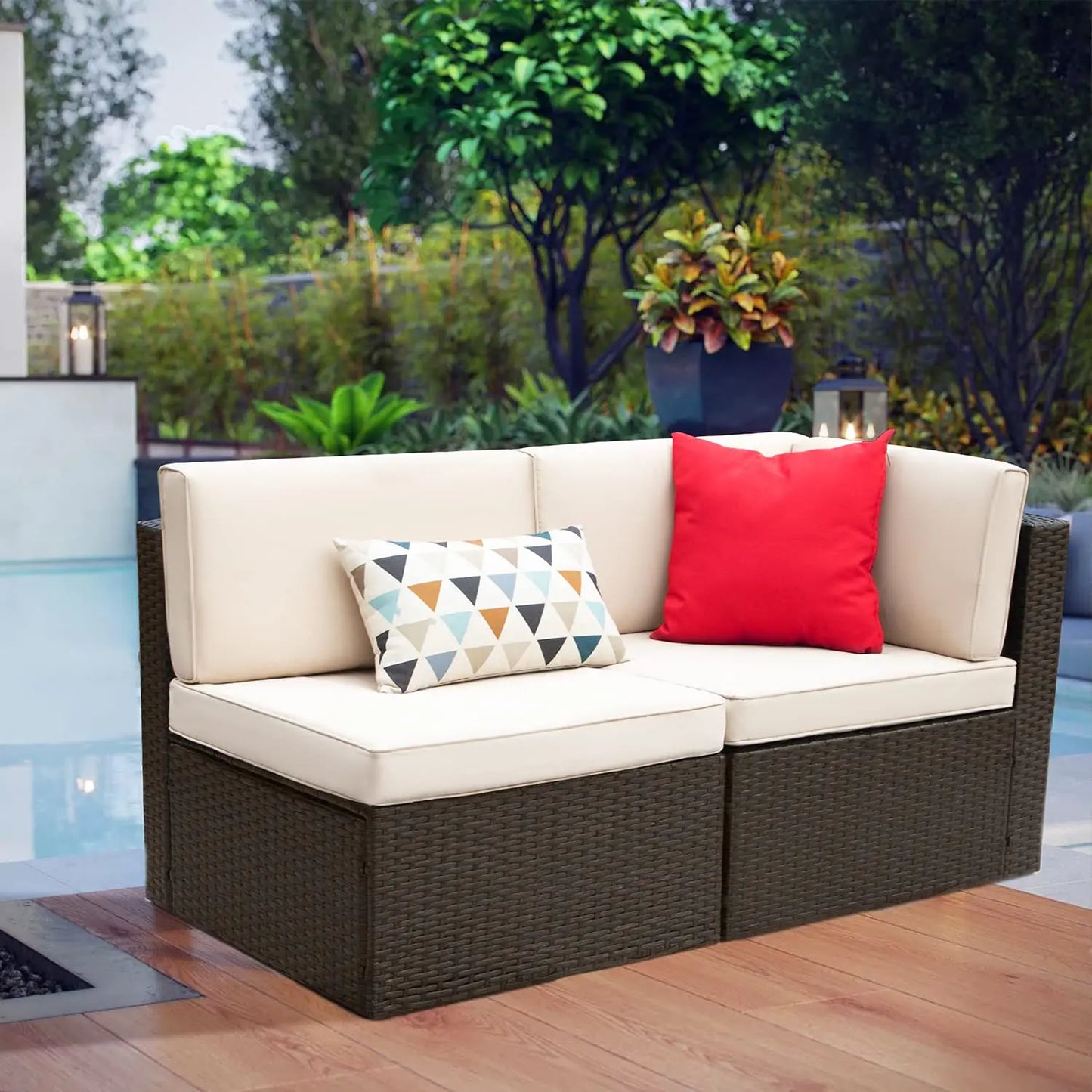 Patio Furniture Sofa Sets Outdoor All-Weather Sectional Corner Sofa and Armless Small Couch, 2 PCS Patio, Customized