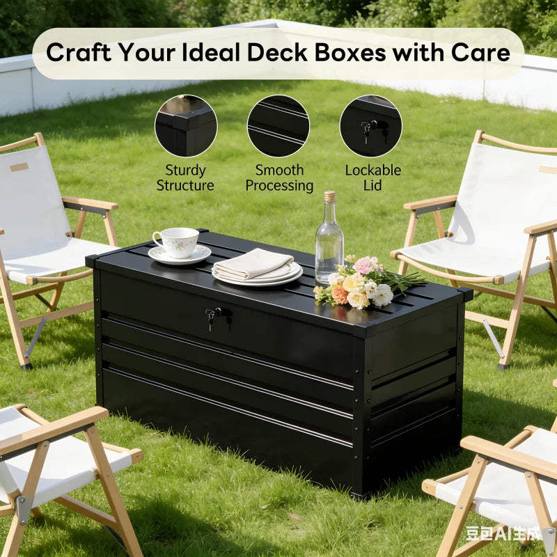 JHK Outdoor Iron Deck Box Water Resistant Lockable Storage