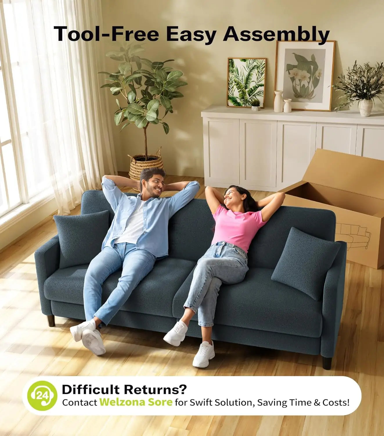 All-Wood Modern L-Shaped Sofa With Easy Tool-Free Assembly