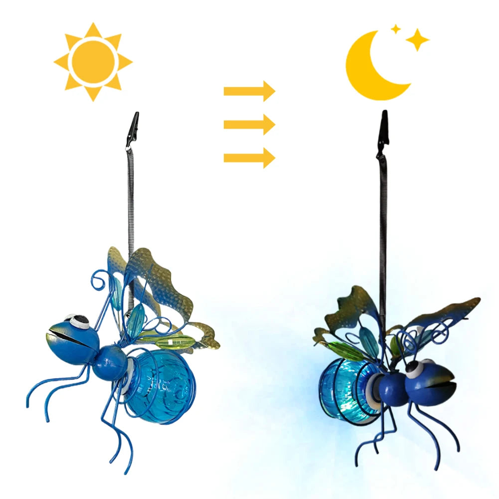 Solar Iron Insect Statue With LED Fairy Lights Outdoor Garden