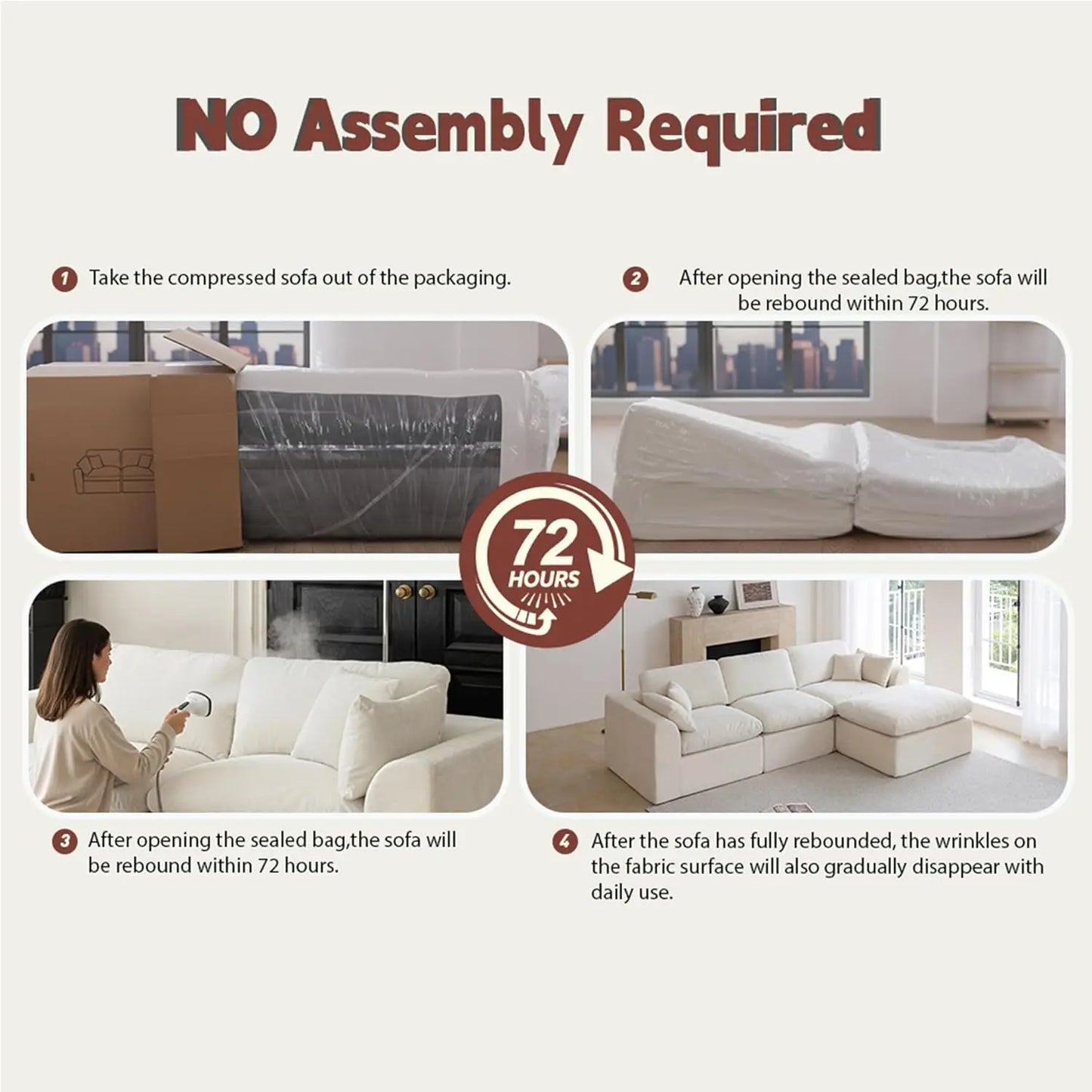 L Shaped Cloud Sectional Sofa With Ottoman Convertible Modular
