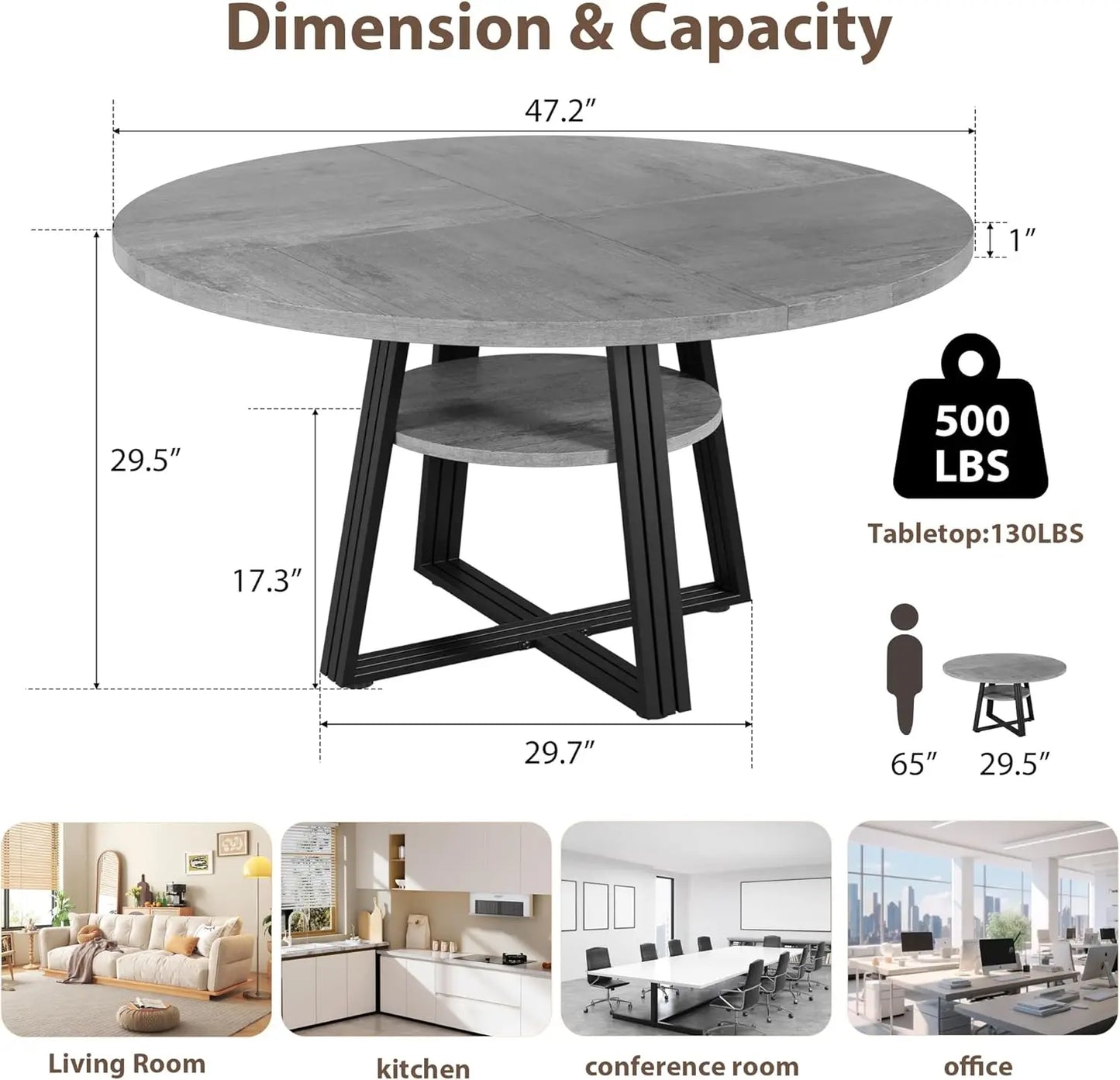 Studyset Round Farmhouse Kitchen Dining Table With Storage
