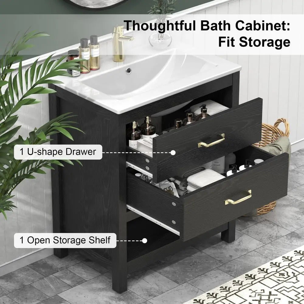 Vanity With Sink Modern Bathroom Cabinet Set LED Light