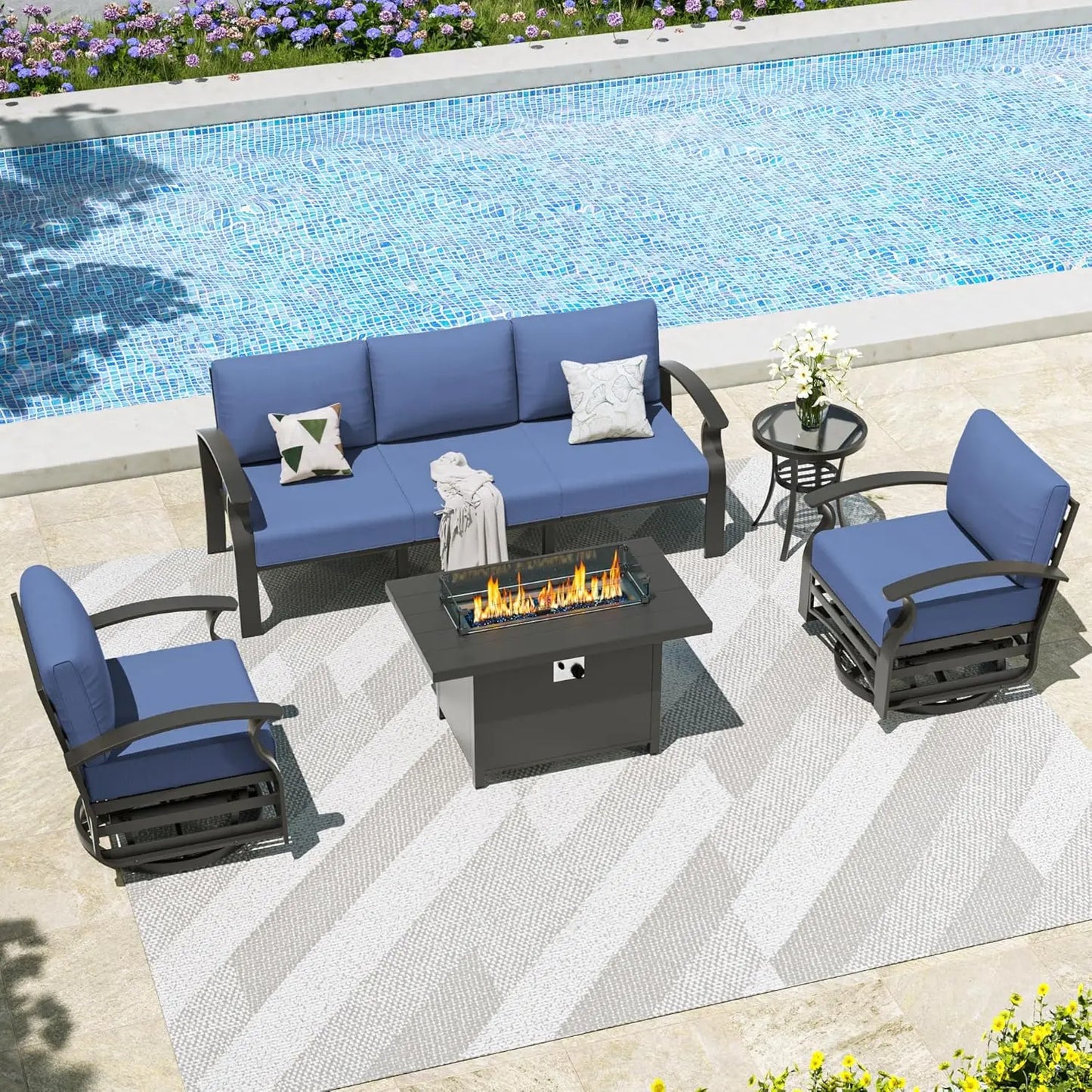 Aluminum Patio Furniture Set 5 Piece Modern Outdoor