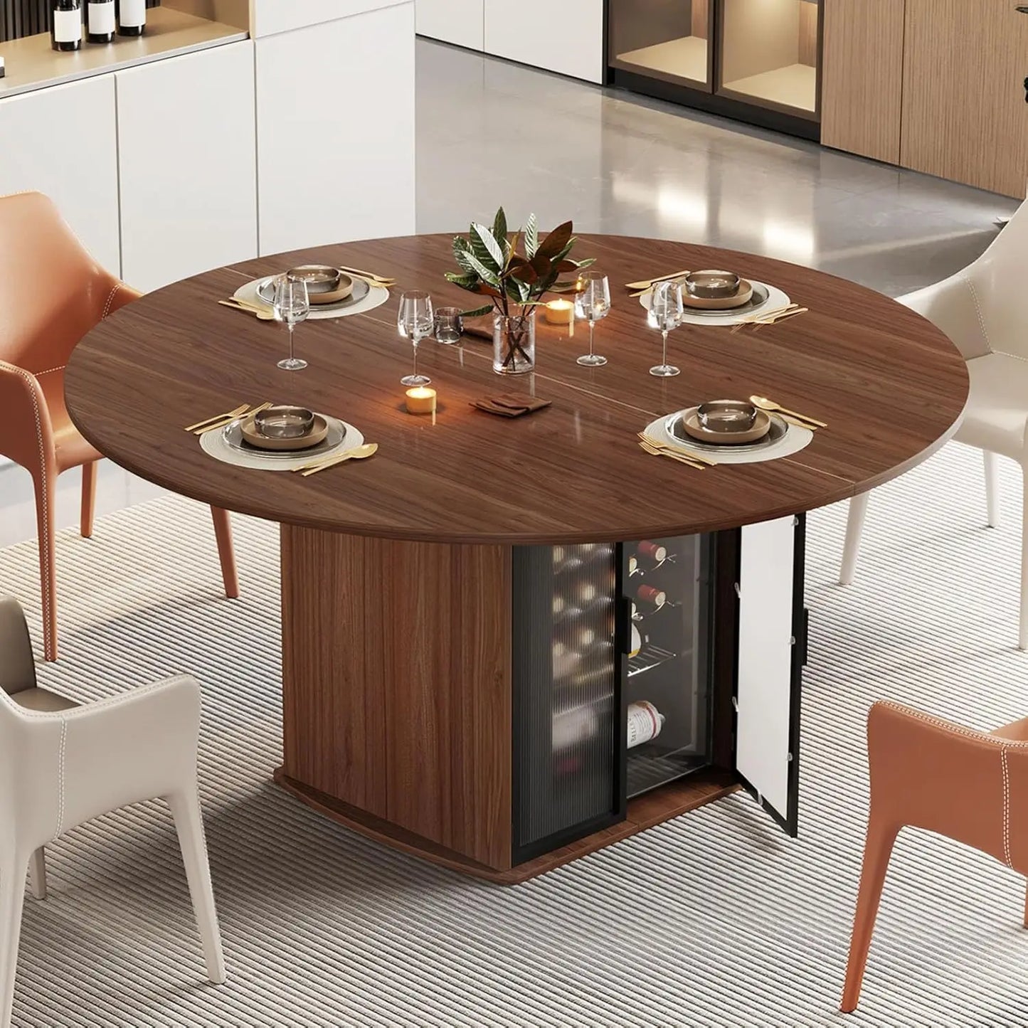 Modern Round Dining Table With Storage For Kitchen And Dining