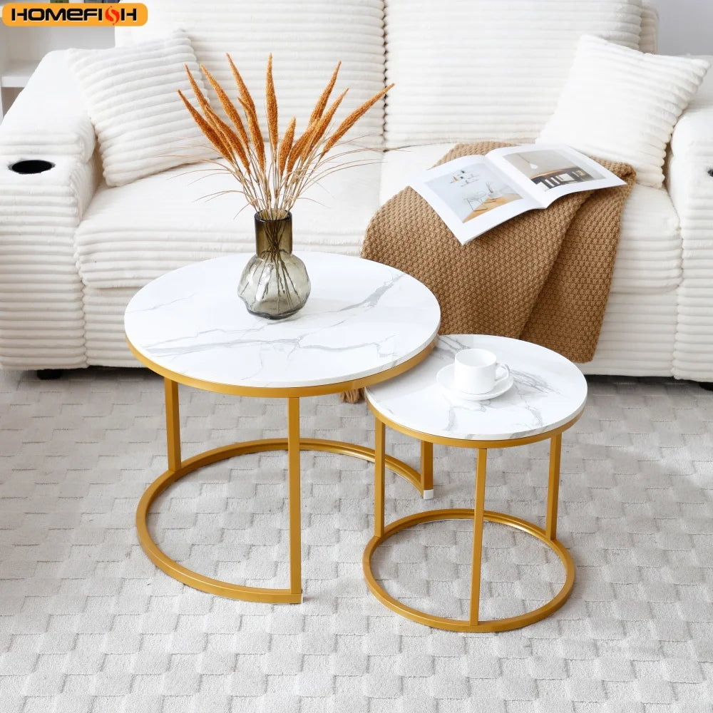 Round Coffee Table Two Pack Nordic Marble Glass Living Room Side Tables