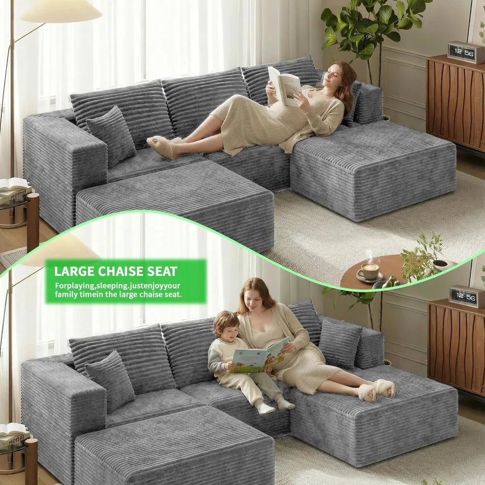Modern Fabric Boneless Couch L Shaped Sectional Sofa
