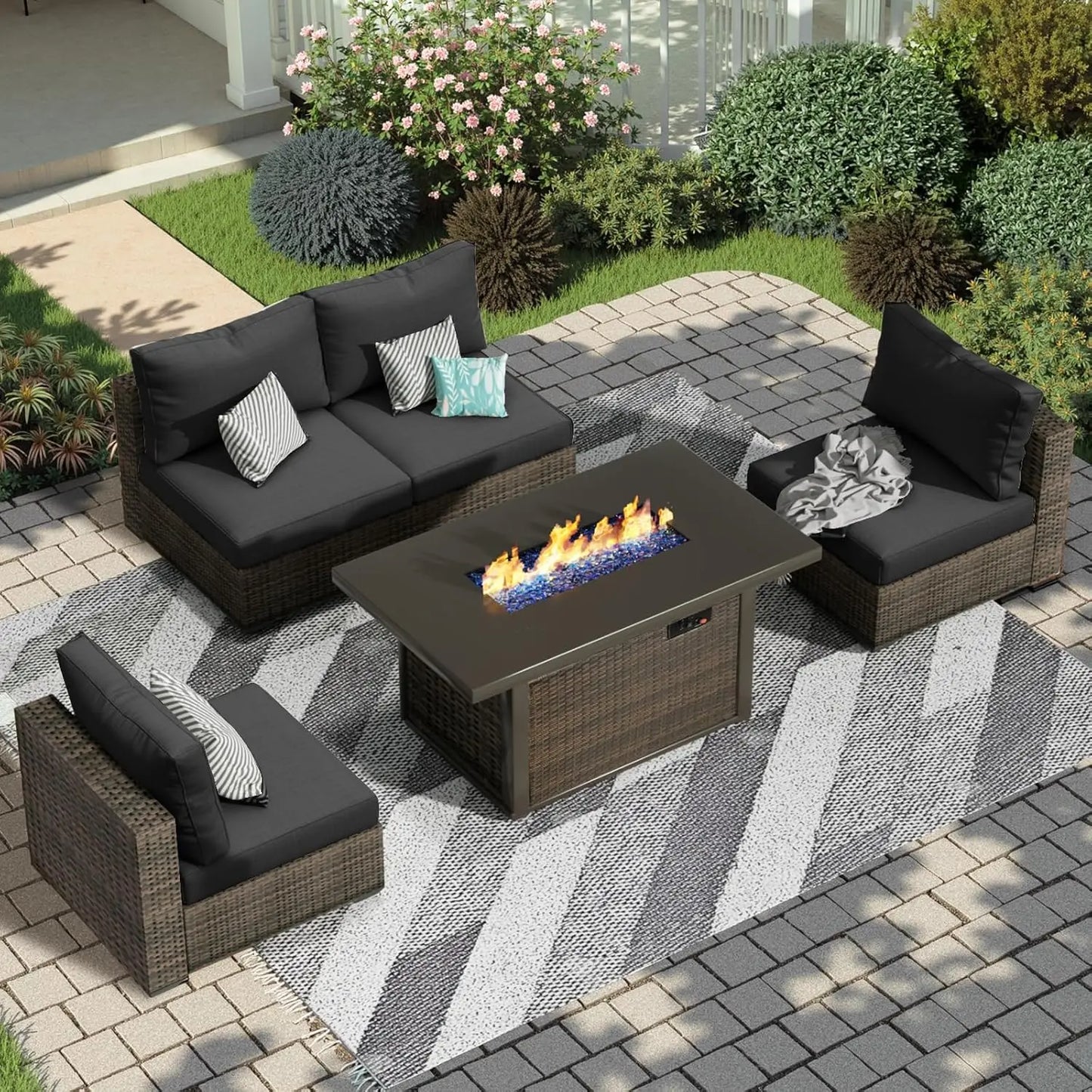 Outdoor Patio Furniture Set With Fire Pit Table And Sectional
