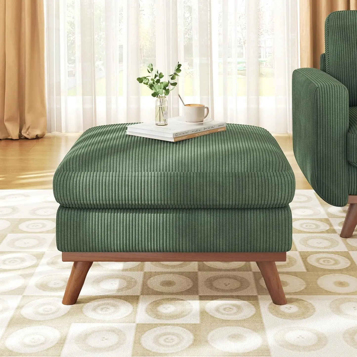 HUANZHUANG Modern Loveseat Sofa Corduroy Fabric Wood Frame Spring Cushion