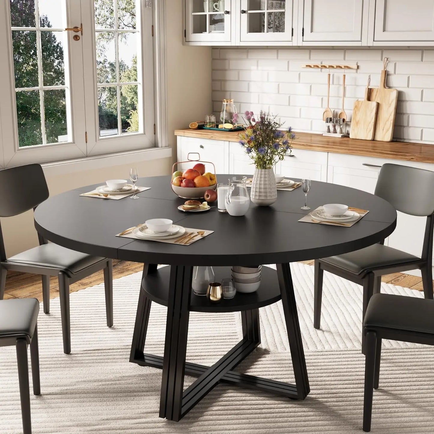 Studyset Round Farmhouse Kitchen Dining Table With Storage
