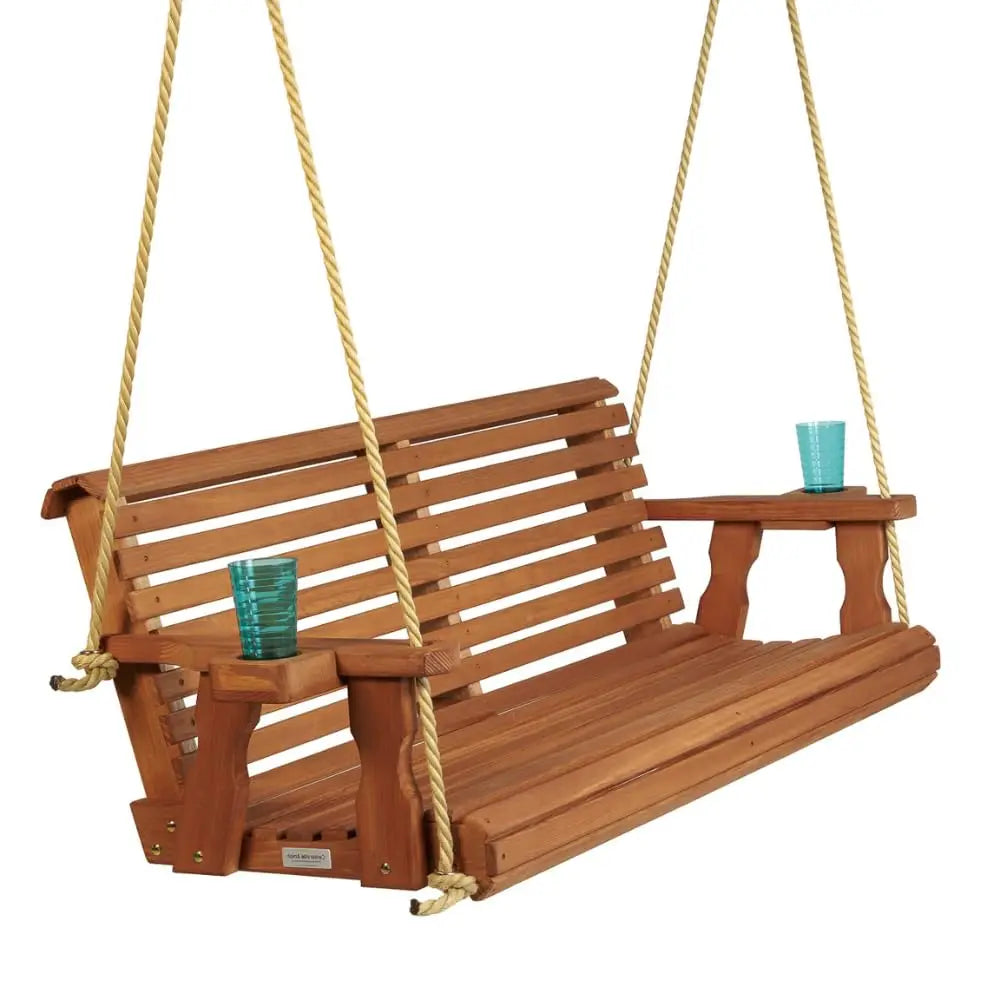 Heavy Duty Porch Swing With Cup Holder Cedar Outdoor Wood