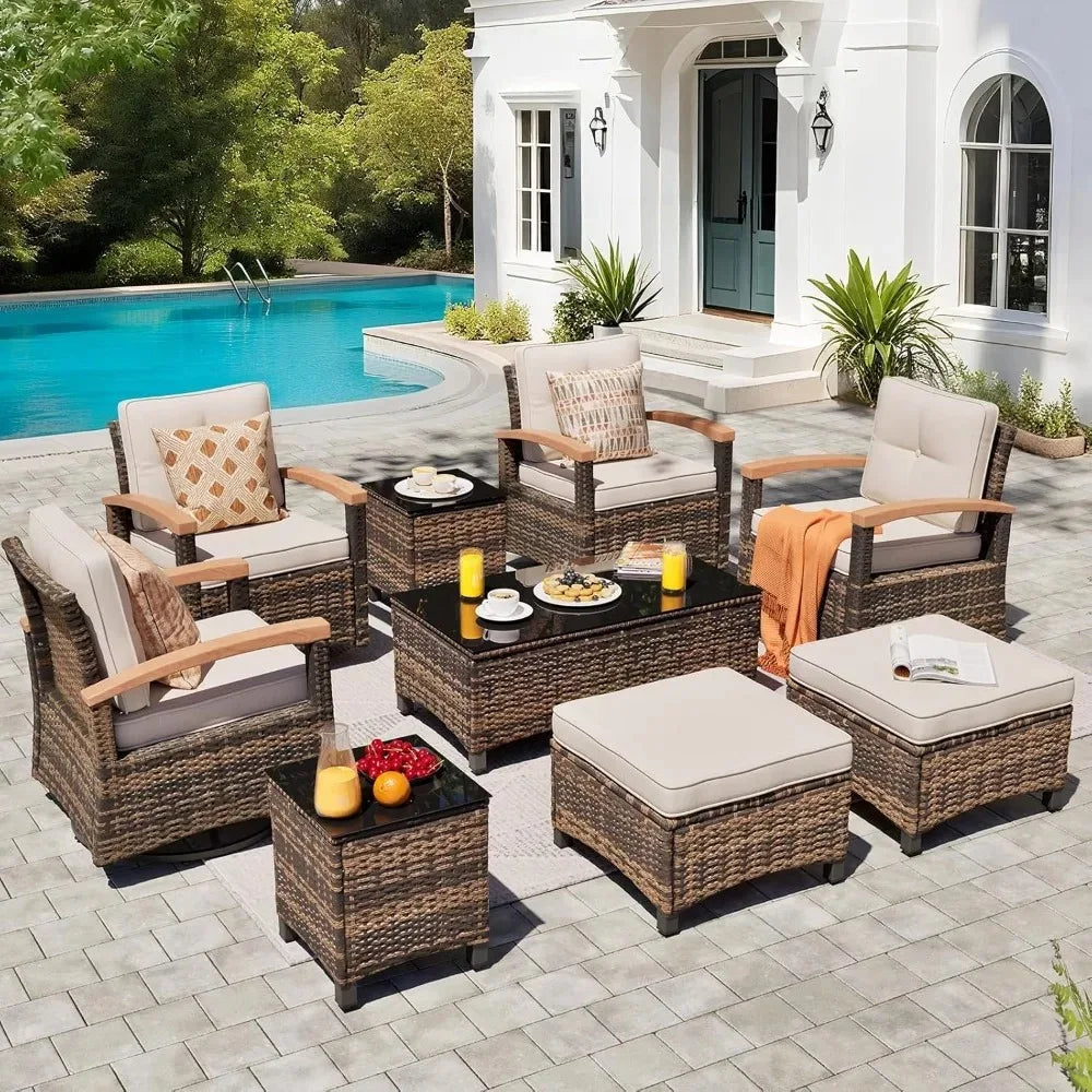 Outdoor Wicker Patio Furniture Set Swivel Rocker Chairs