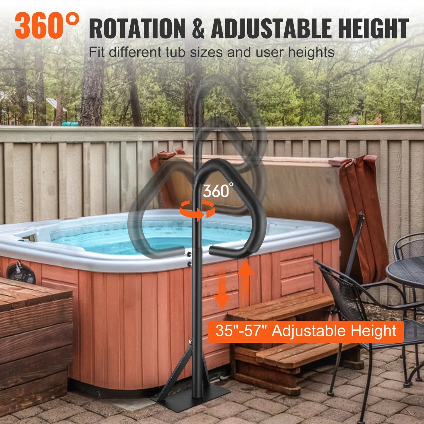 360 Rotatable Spa Handrail Aluminum With Slide Under Mount For Indoor Bath