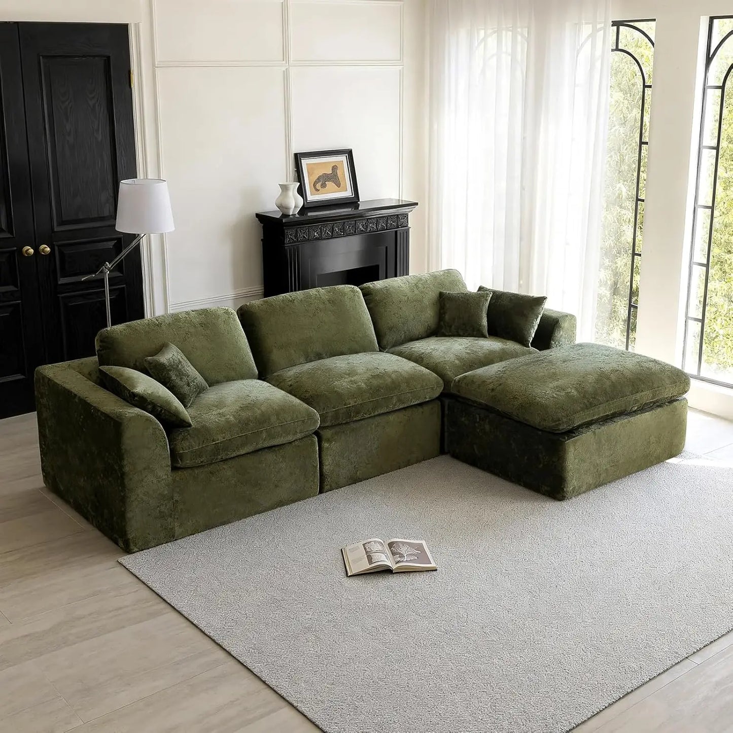 L Shaped Cloud Sectional Sofa With Ottoman Convertible Modular