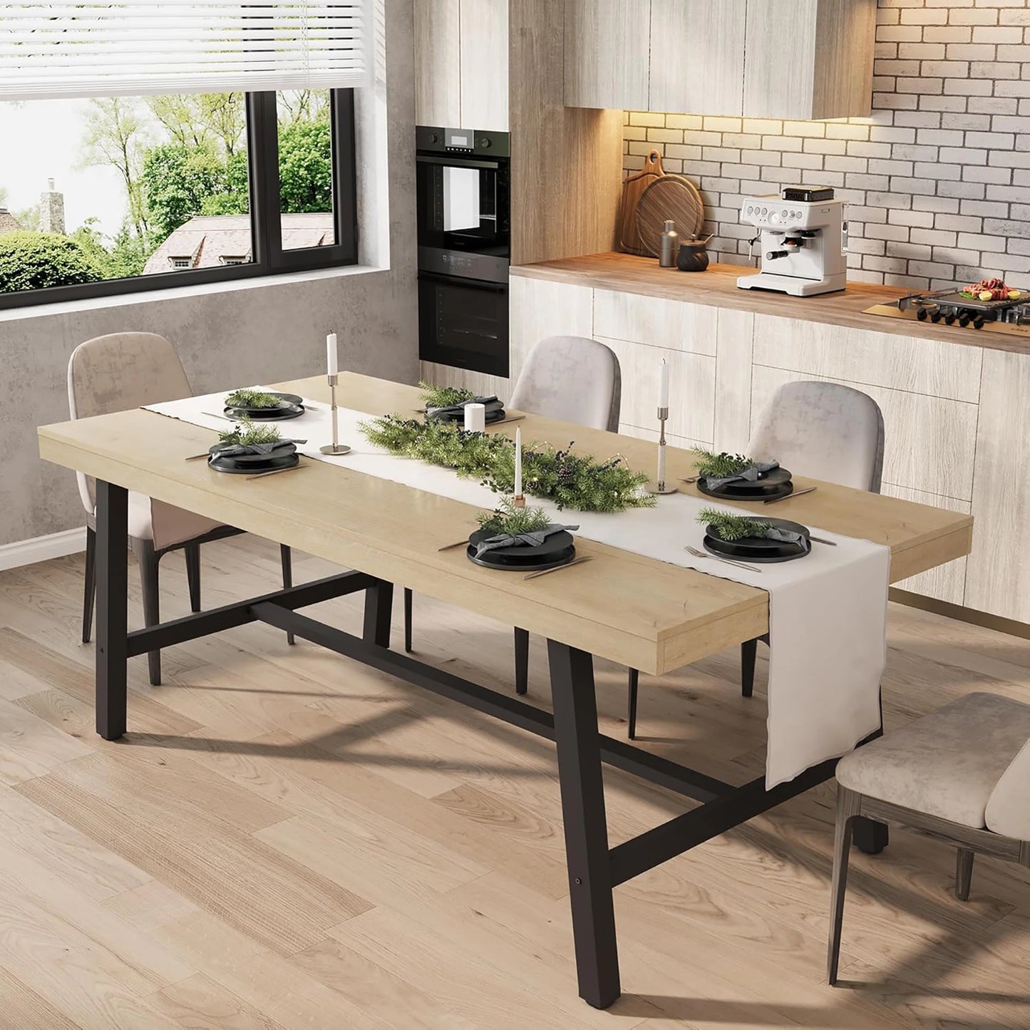 HiMISS Industrial Dining Table With Wood Frame For Modern Kitchen