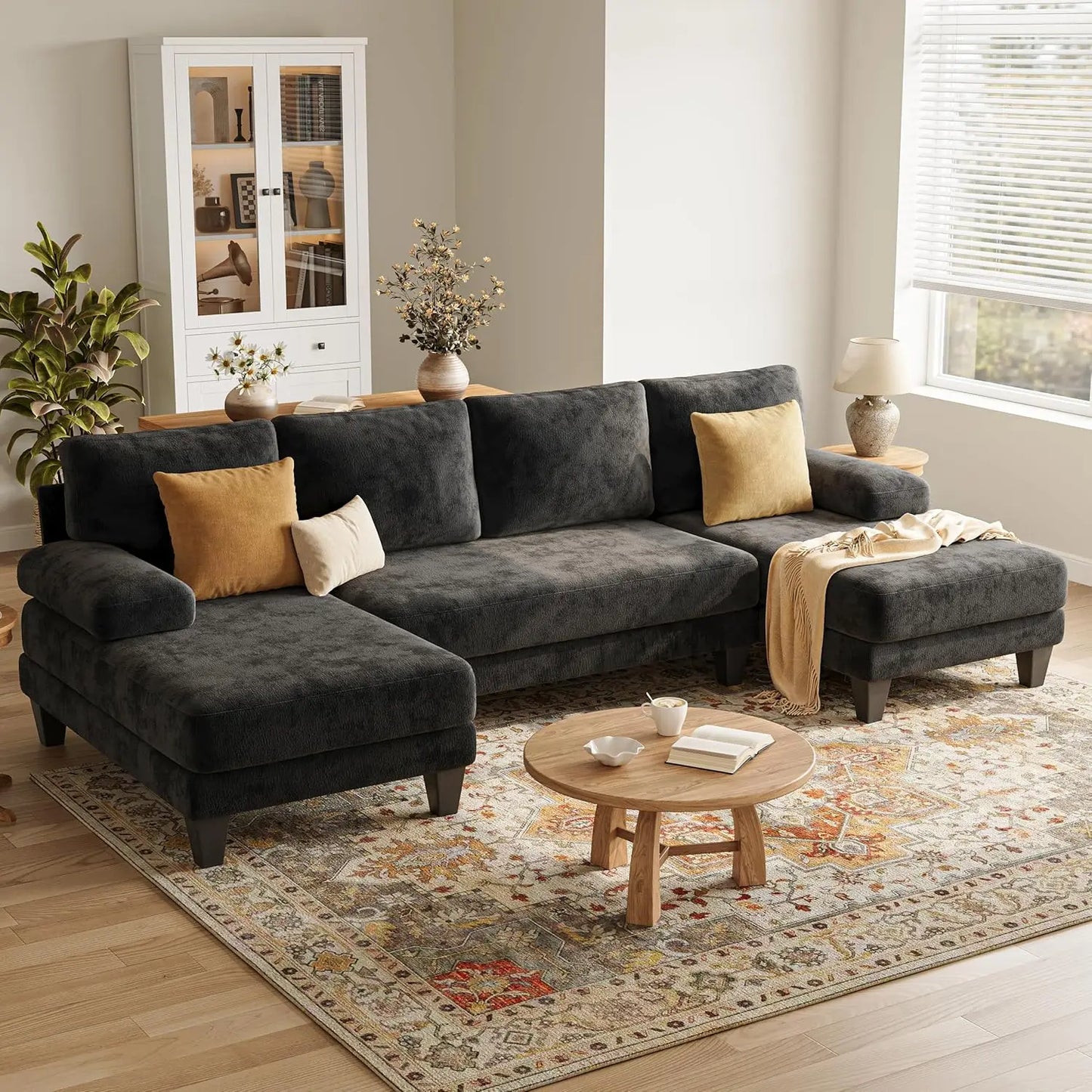 U Shaped Sectional Couch for Living Room Modern Chenille Sofa