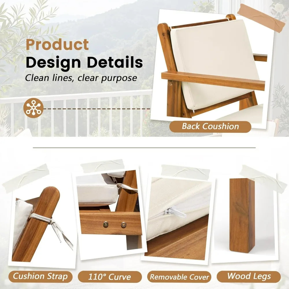 Patio Chairs 3 Piece Acacia Wood Outdoor Conversation Set Coffee Table Cushions