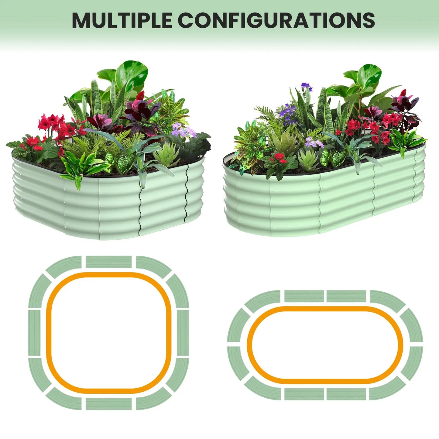 HiMISS 2 Pack Oval Galvanized Steel Raised Garden Bed Planter Box