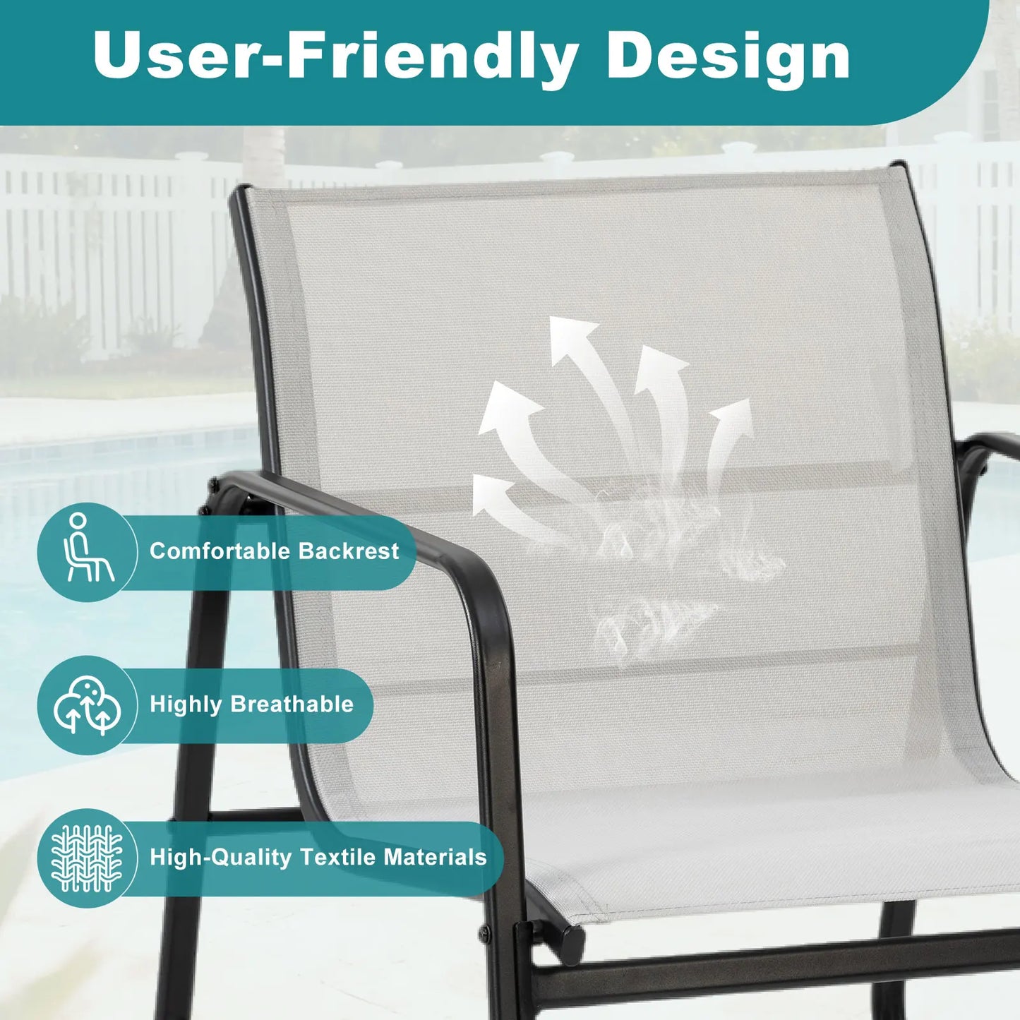 JHK Patio Furniture 3 Piece Outdoor Set With Table Metal Frame