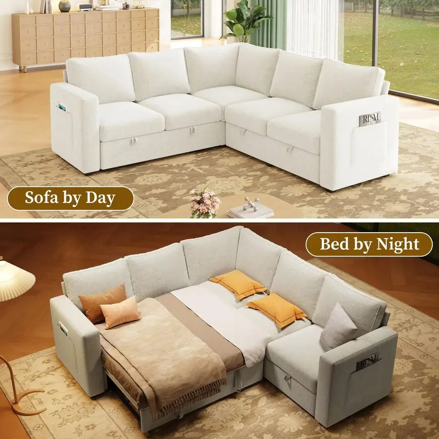 83.5 Sectional Sleeper Sofa with Pull Out Couch, Modern 5 Seat L Shaped Modular Couch, Sectionals Modular Sofa with S Customized