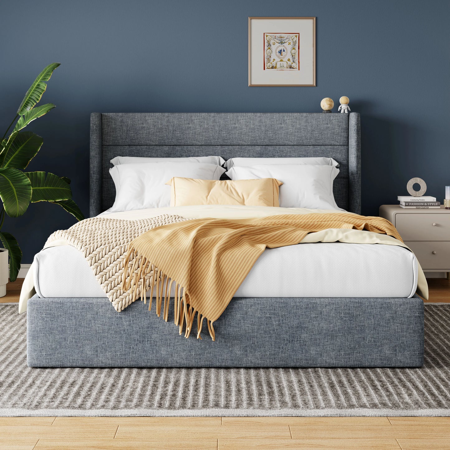 HOOMIC Lift Up Storage Bed With Wingback Headboard And Storage
