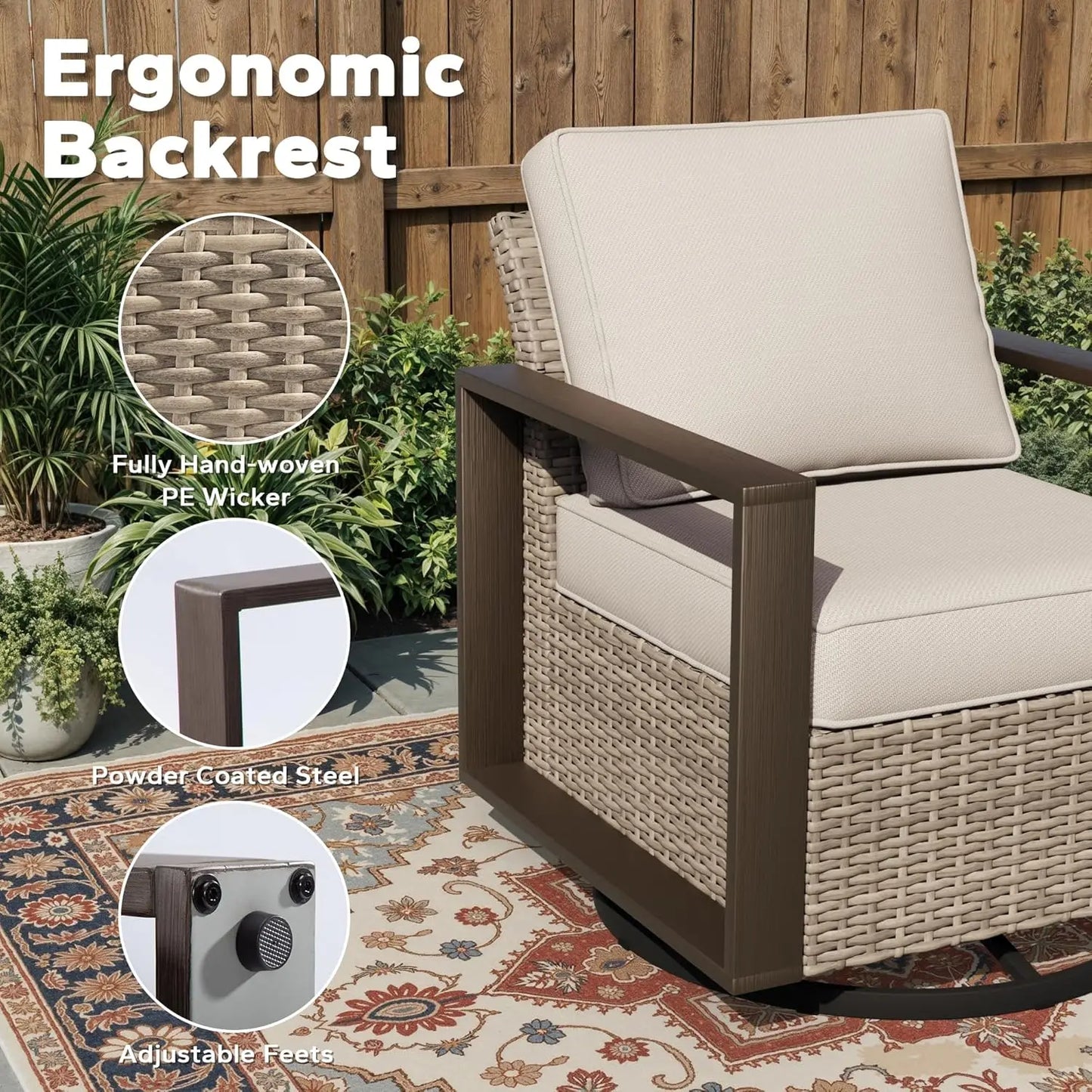 Outdoor Swivel Rocker Chairs Set 2 Pieces Wicker Rattan Cushions