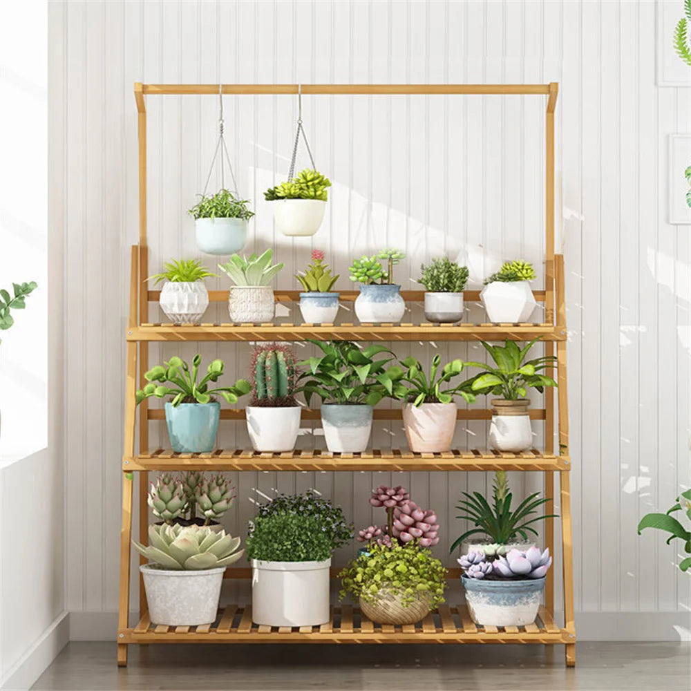 Folding Bamboo Plant Stand 3 Tier for Indoor Outdoor Use