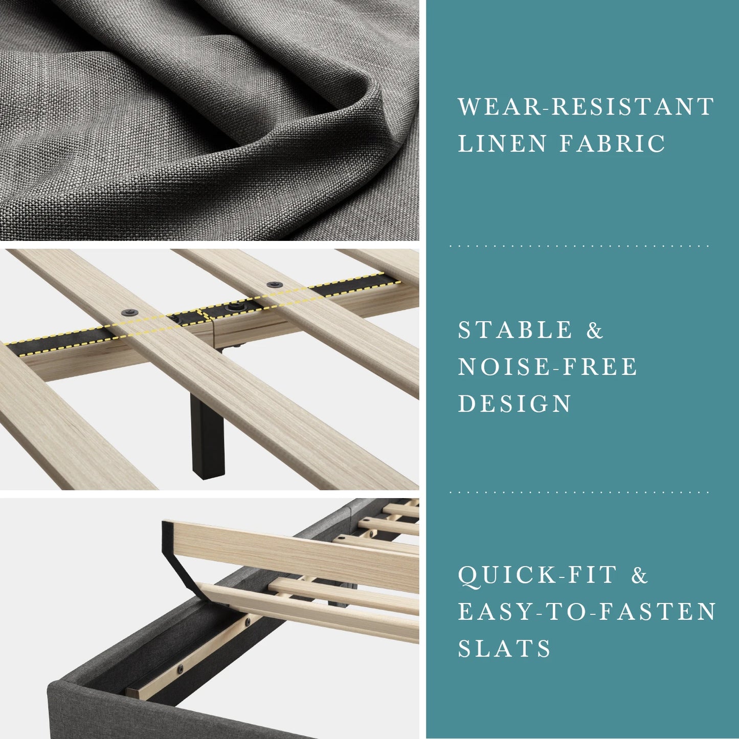 HOOMI Upholstered Bed Frame With Adjustable Headboard And Noise Free