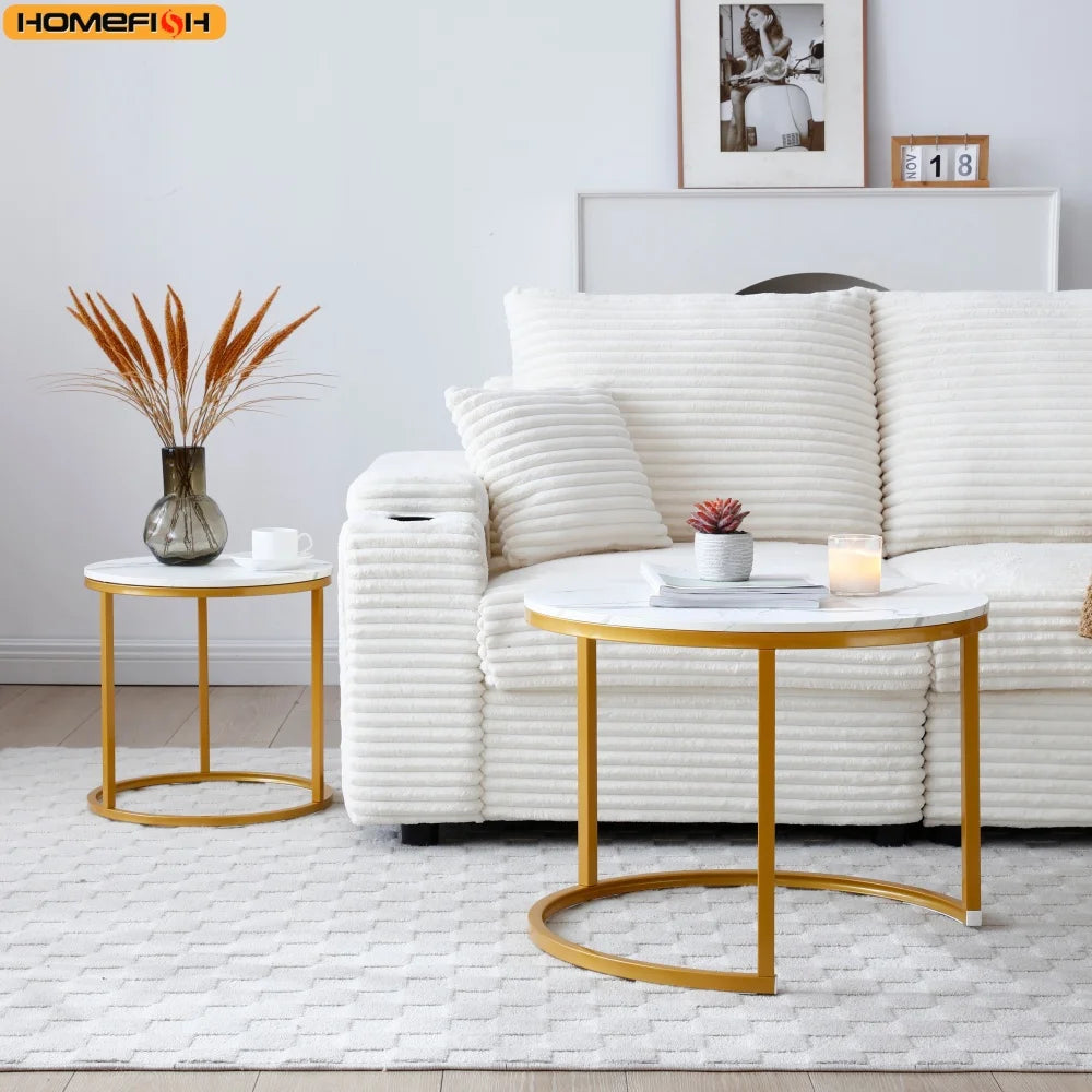 Round Coffee Table Two Pack Nordic Marble Glass Living Room Side Tables
