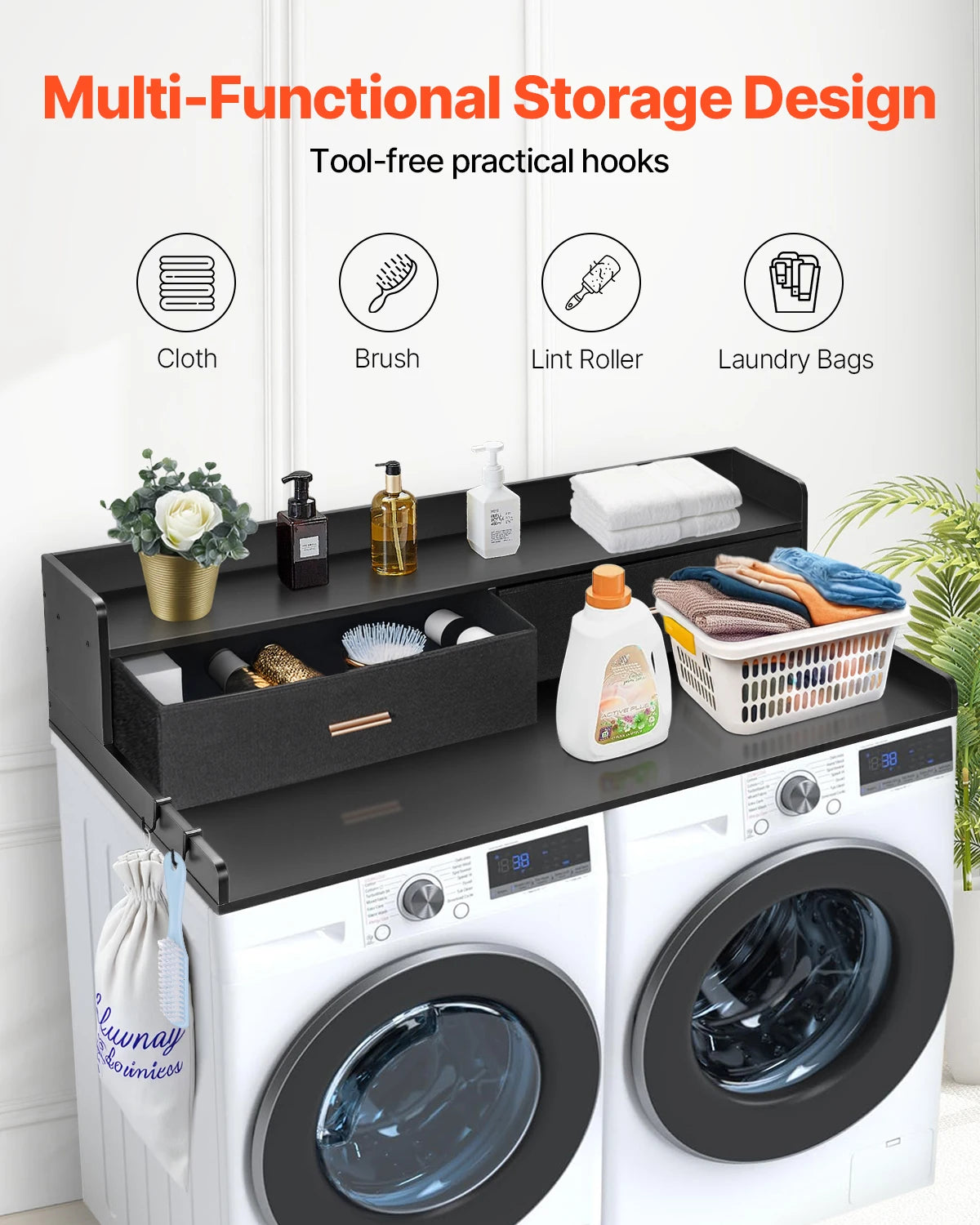 SucceBuy Washer Dryer Countertop With Drawer Shelf For Laundry Room