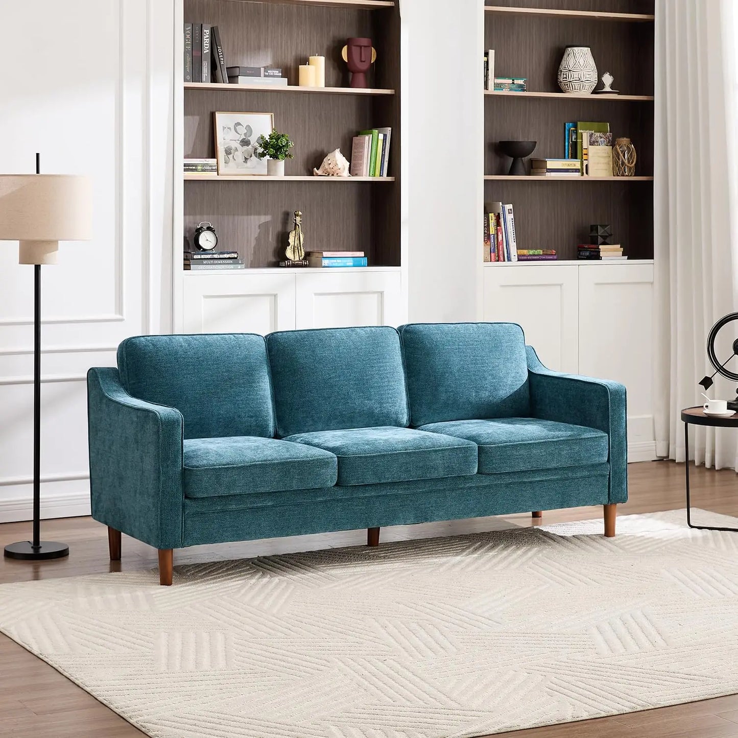 Mid Century Chenille Sofa With Solid Wood Legs For Living