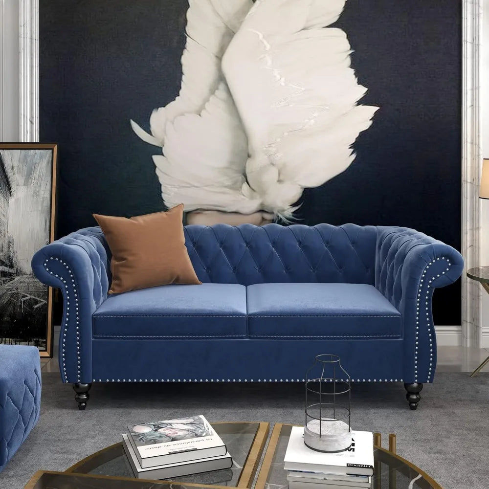 DAFIFY Velvet Chesterfield Sofa Loveseat Chair Set For Living Room