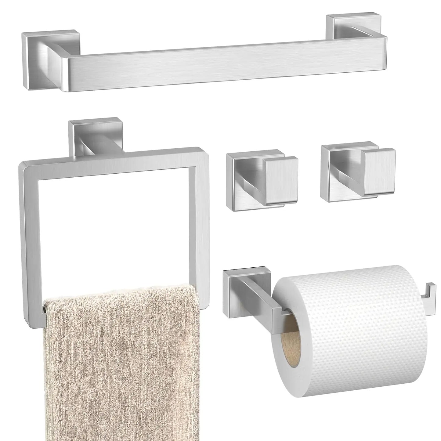 XIUWO 5-Piece Bathroom Hardware Set Stainless Steel Towel Bar Racks