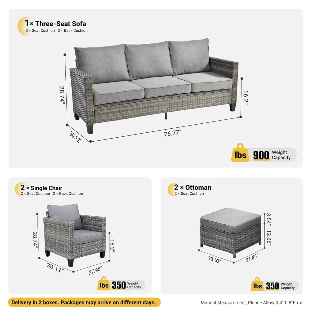 Patio Furniture Set, 5 Pieces Outdoor Wicker Sofa Couch With Chairs, Ottomans And Comfy Cushions, All Weather High, Customized