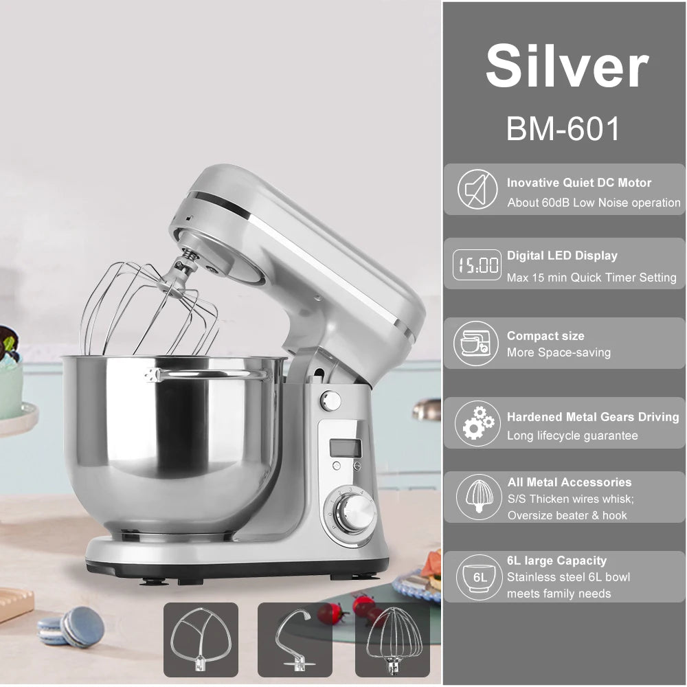 Biolomix 1200W 6 Speed Stand Mixer with 6L Bowl Tilt Head