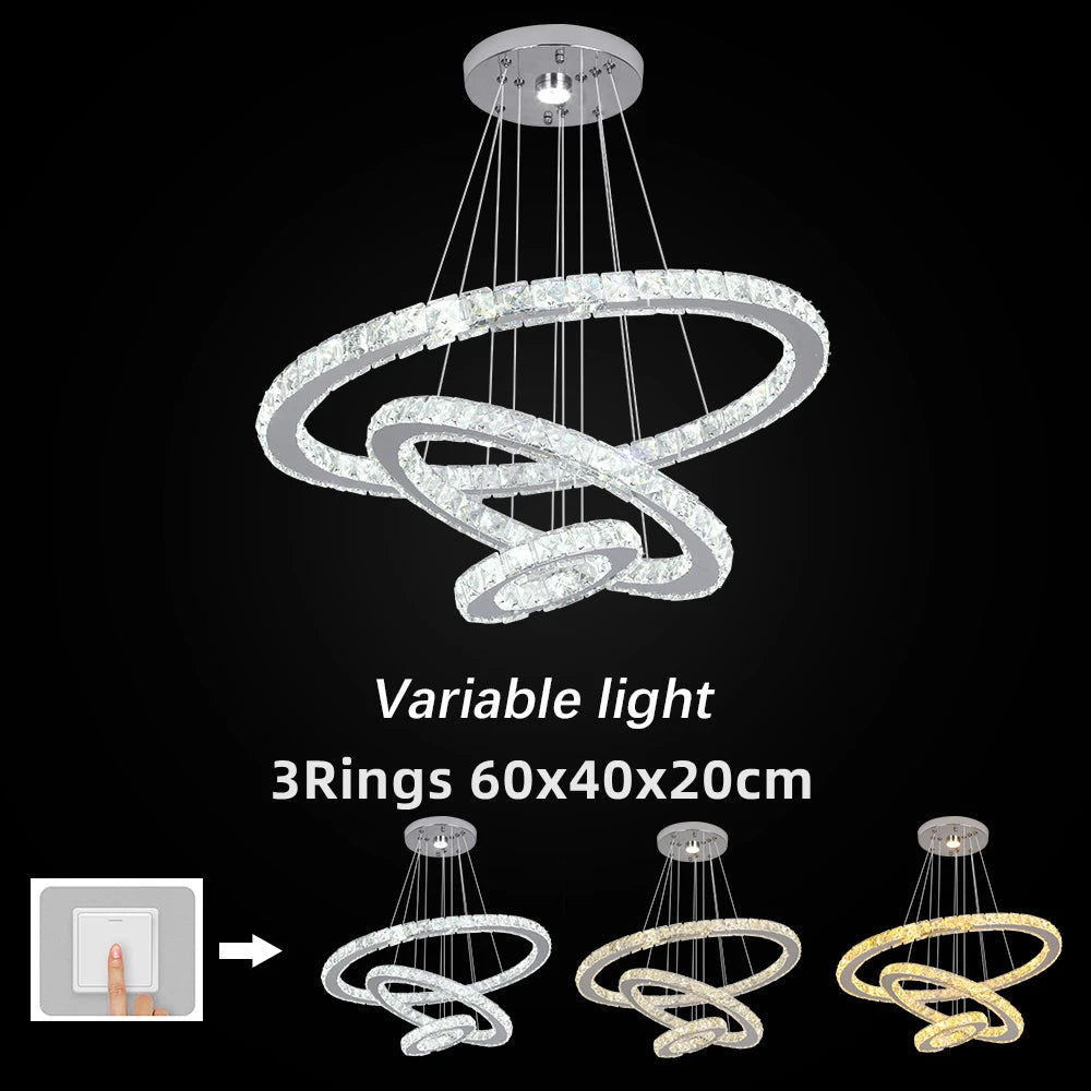 GreeLustr Crystal Chrome LED Pendant Light Chandelier for Living Rooms