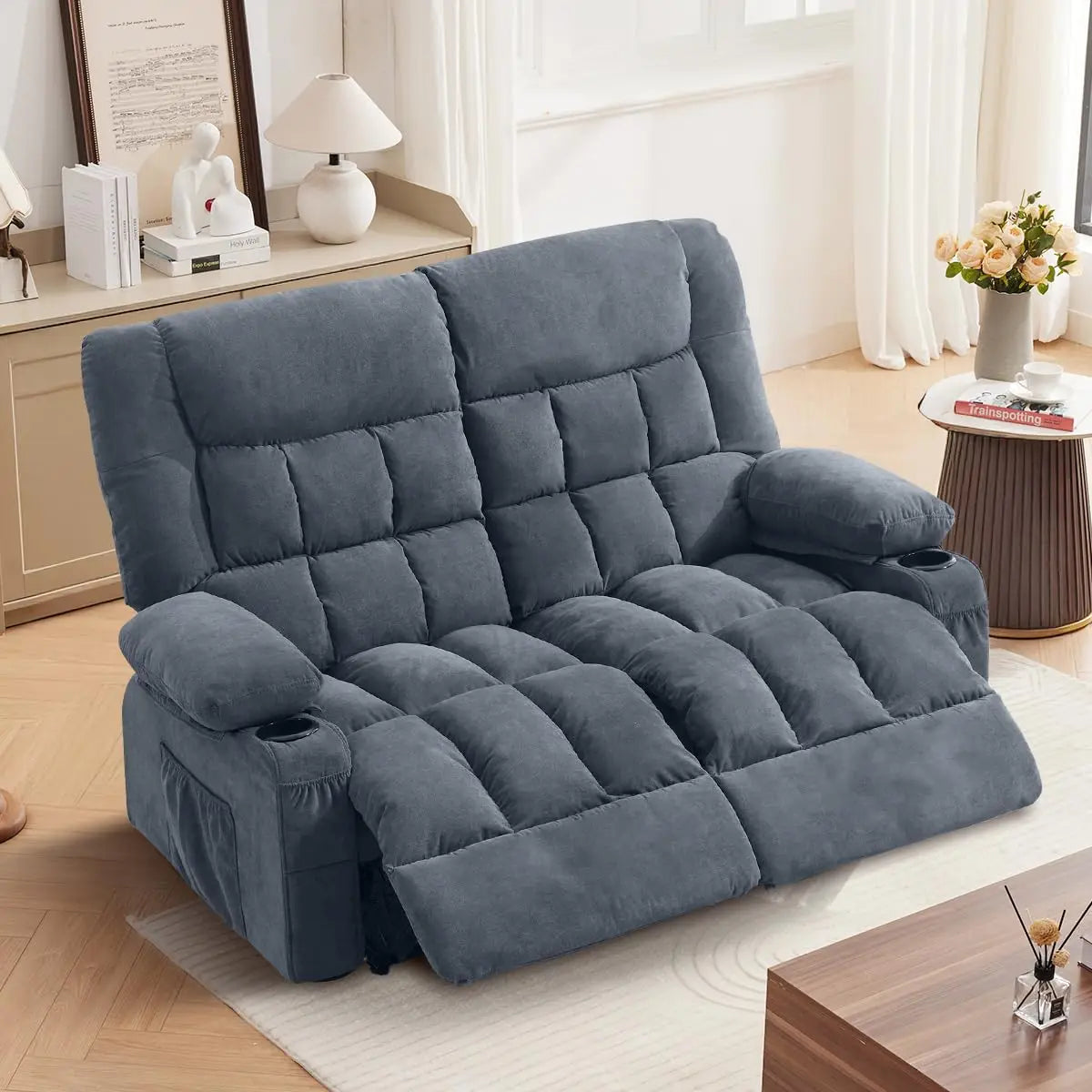 GUANGBAI Ergonomic Manual Recliner Loveseat With Cup Holders