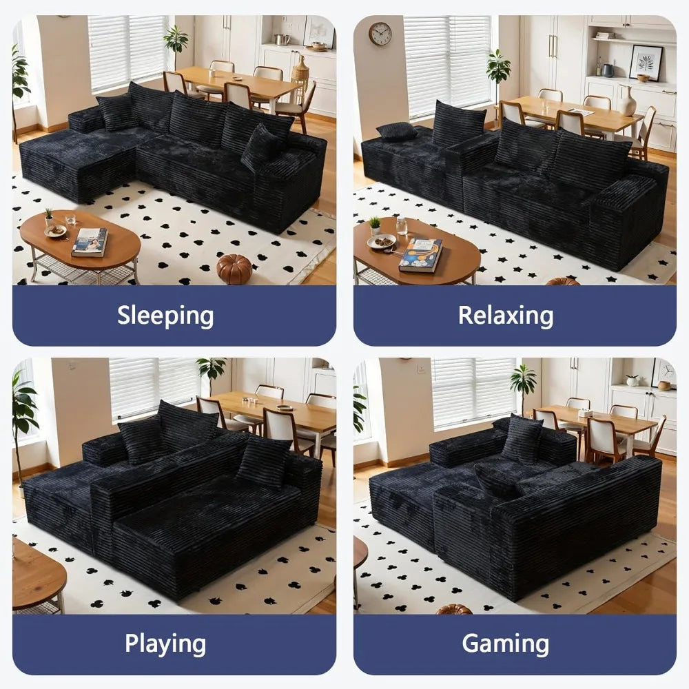 104'' L-Shaped Cloud Sectional Sofa with Oversized Chaise Modular 3-Seater Corduroy Couch for Living Room Customized