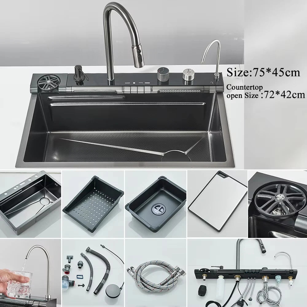 MYQualife 304 Stainless Steel Waterfall Kitchen Sink Faucet Set