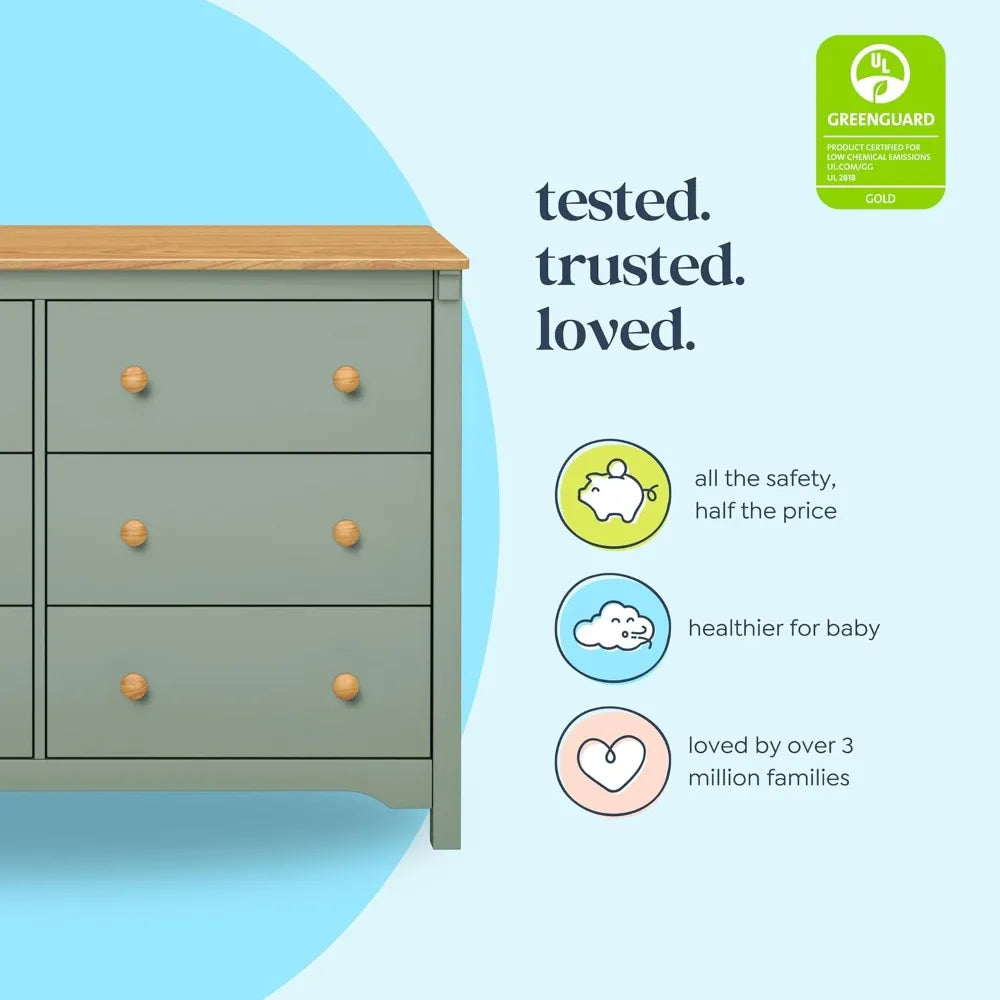 6-Drawer Dresser in Light Sage and Honey,  Gold Certified
