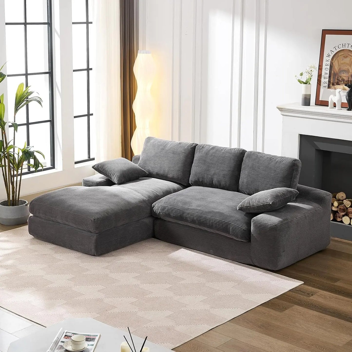 Cloud Modular Sectional Sofa With Chaise L-Shaped Corduroy Upholstered