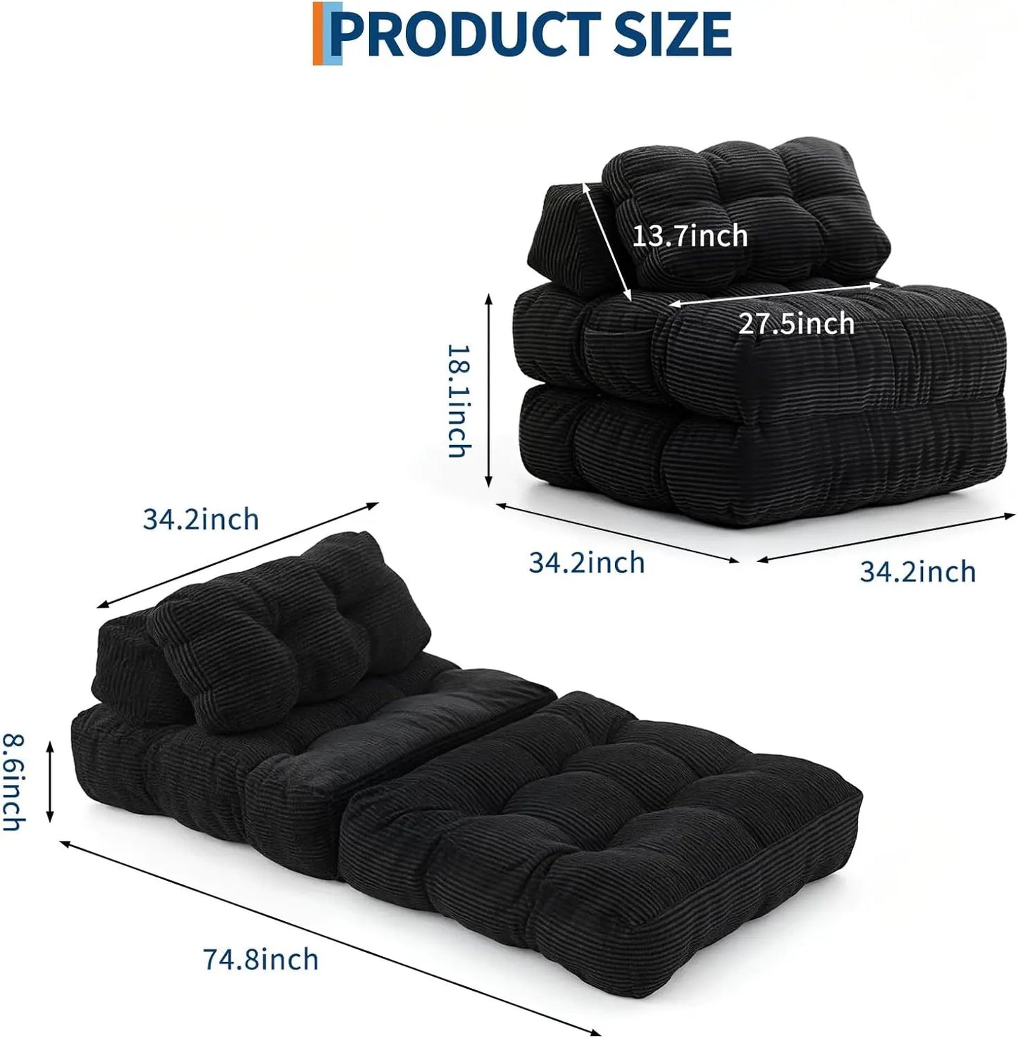 HiMISSCN Folding Sofa Bed 3In1 Back Support Convertible Chair