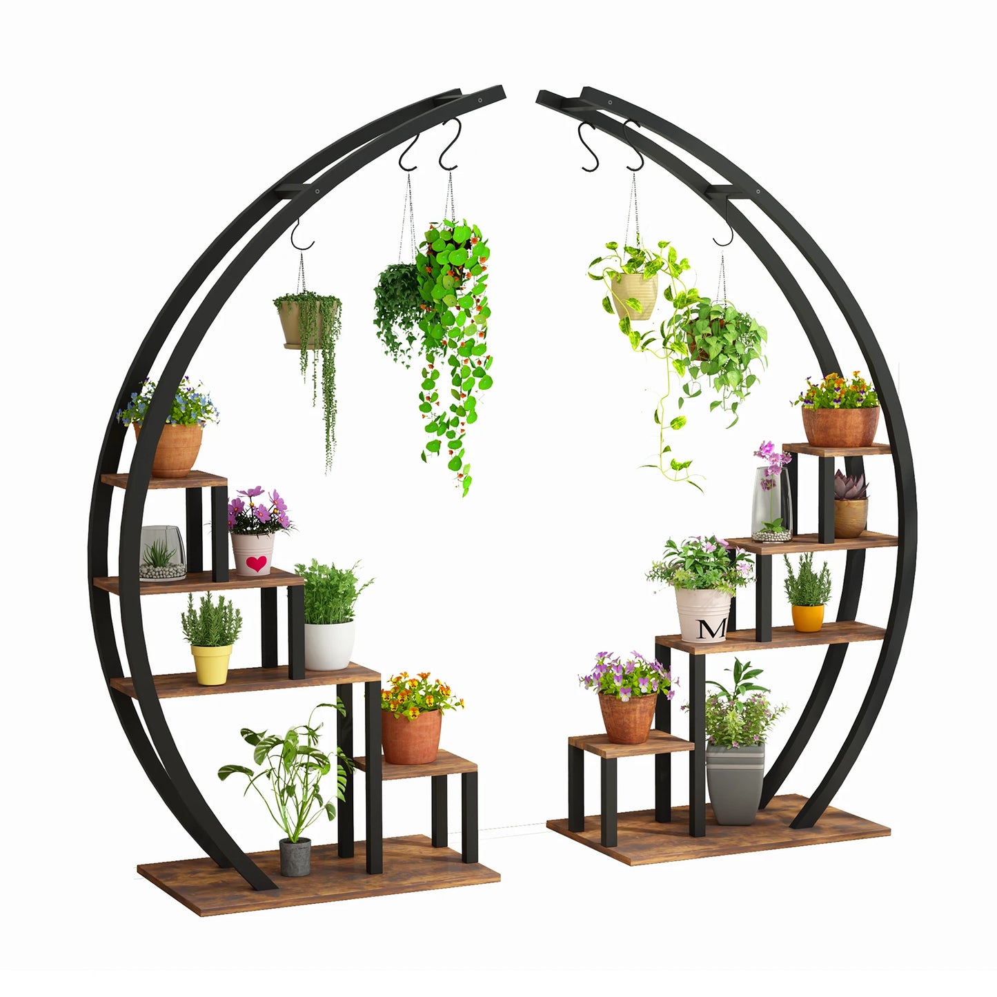 TWISTER.CK Five Tier Metal Plant Stand Indoor Half Moon Two-Pack