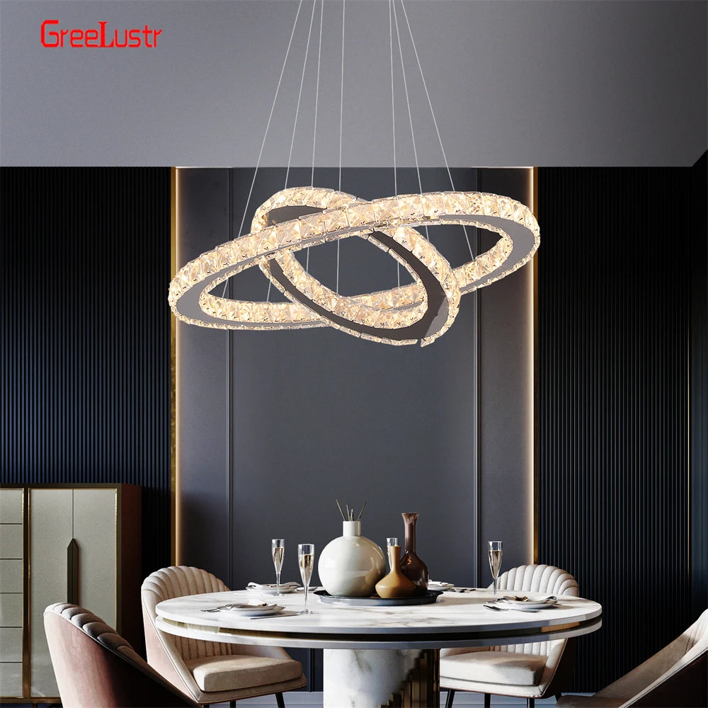 GreeLustr Crystal Chrome LED Pendant Light Chandelier for Living Rooms
