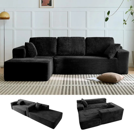 104'' L-Shaped Cloud Sectional Sofa with Oversized Chaise Modular 3-Seater Corduroy Couch for Living Room Customized