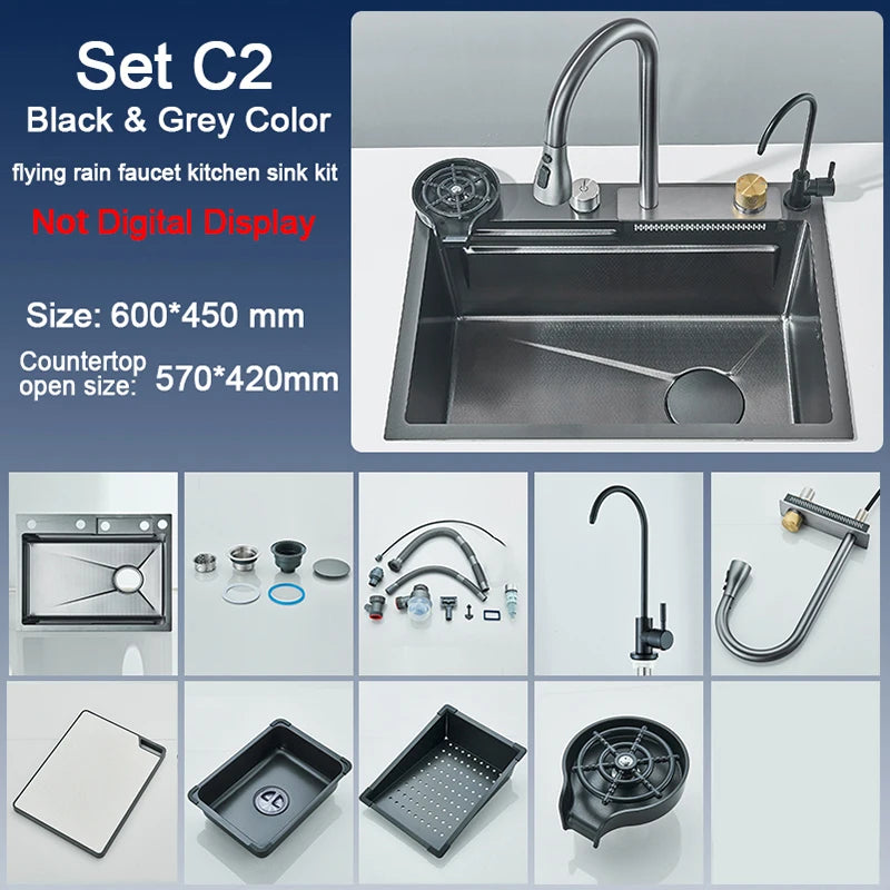 Rozin Stainless Steel Kitchen Sink With Digital Display And Faucet