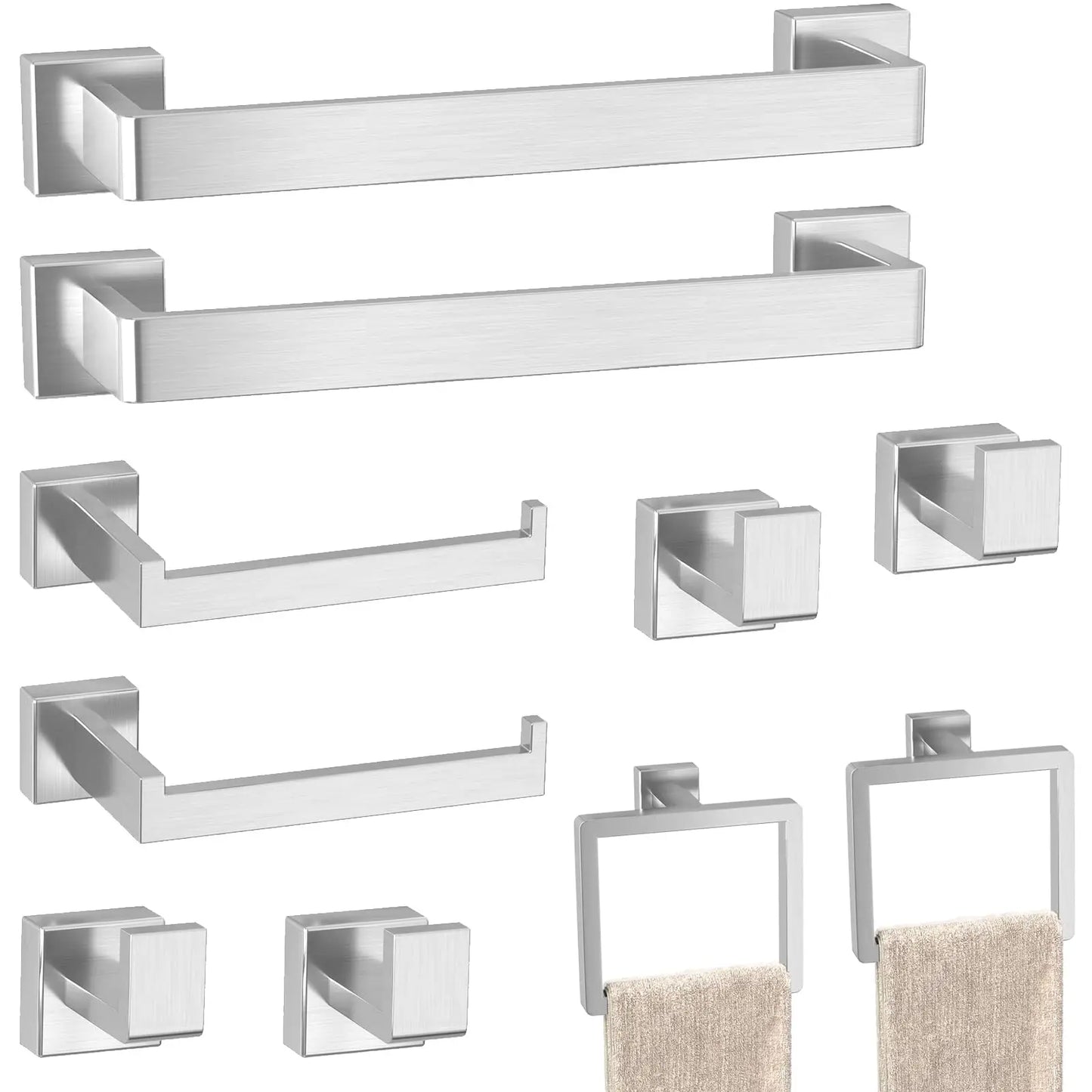 XIUWO 5-Piece Bathroom Hardware Set Stainless Steel Towel Bar Racks