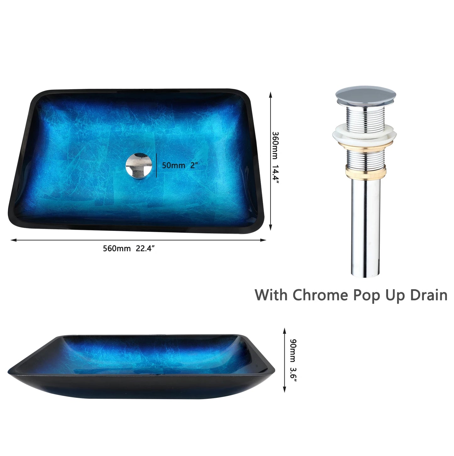 YANKSMART Tempered Glass Basin Sink Washbasin Faucet Set
